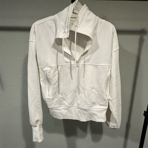 Old Navy Tops - Old Navy Unisex White Fleece Hoodie Medium Quarter-Zip Casual Fall